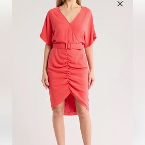 Trina Turk Zest Short Sleeve V Neck Belted Faux Wrap Dress